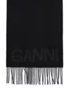 Ganni Black Recycled Wool Scarf Women In Black
