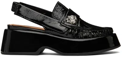 Ganni Black Retro Slingback Platform Loafers In 099 Black