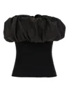 Ganni Black Ribbed Knit Top With Off-shoulder Design In Black