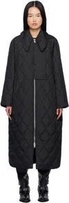 Ganni Quilted Recycled Ripstop Maxi Coat In 099 Black
