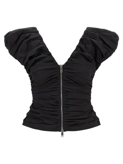 Ganni Black Ruched Top