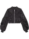 Ganni Black Ruffle Collar Bomber Jacket In Black