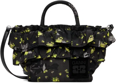 Ganni Black Ruffle Print Mini Shopper Tote