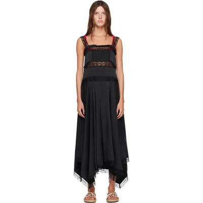 Ganni Black Sandwashed Silk Satin Slip Maxi Dress