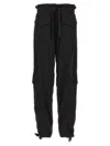 Ganni Black Cargo Pants With Drawstring In Satin Woman In Black