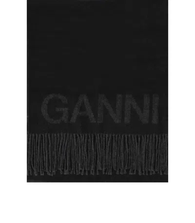 Ganni Black Scarf With Logo