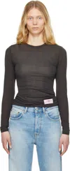 Ganni Black Sheer Mesh Jersey Long Sleeve T-shirt In 252 Phantom