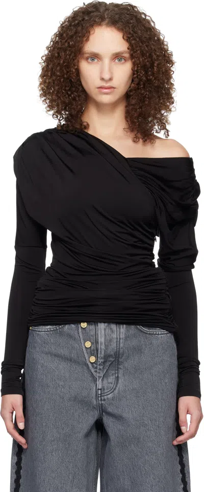 Ganni ブラック シャイニージャージ ルーシュ トップス In Black