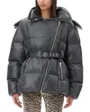 Ganni Black Shiny Nylon Puffer Jacket In Black Sand