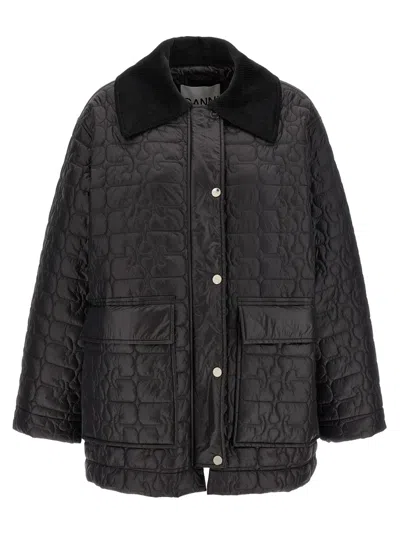 Ganni Black Shiny Quilt Midi' Jacket