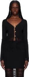 Ganni Black Shiny Viscose Crochet Cardigan In 099 Black