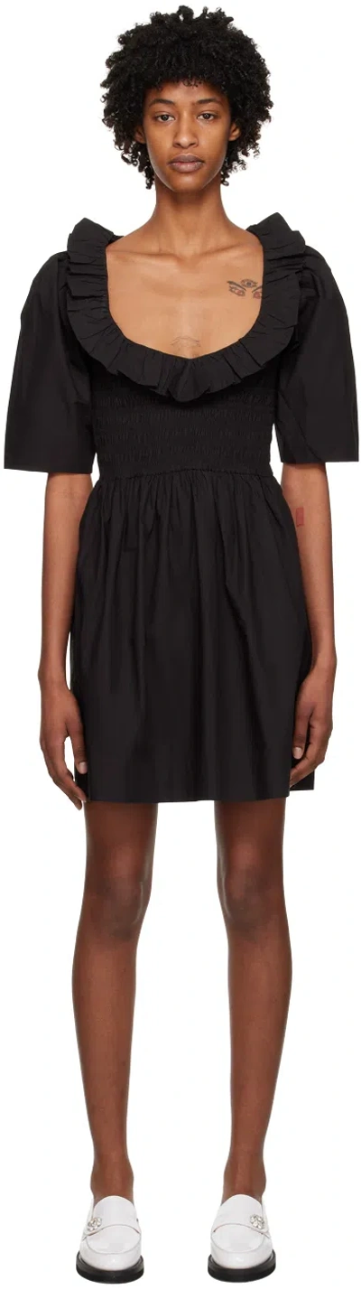 Ganni Shirred Bodice Mini Dress In 099 Black