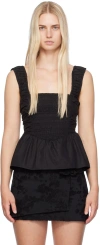 Ganni Black Shirred Tank Top In 099 Black