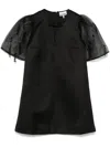 Ganni Black Short Dress With Puff Sleeves In Black