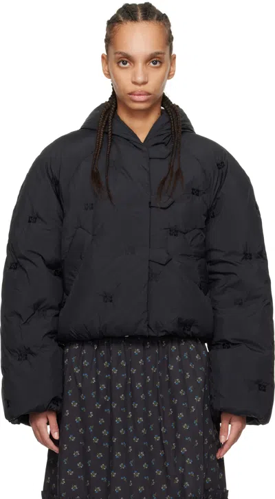 Ganni Black Short Tech Down Jacket In 099 Black