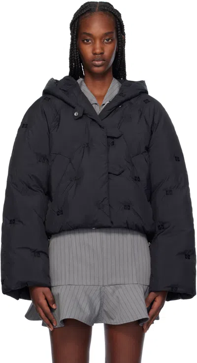 Ganni Black Short Tech Down Puffer Jacket In 099 Black