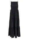 Ganni 'tie Drawstring Smocked Tiered Sleeveless Skirt' In Black