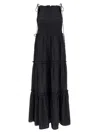 Ganni 'tie Drawstring Smocked Tiered Sleeveless Skirt' In Black