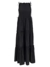 Ganni 'tie Drawstring Smocked Tiered Sleeveless Skirt' In Black