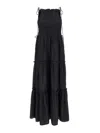 Ganni 'tie Drawstring Smocked Tiered Sleeveless Skirt' In Black
