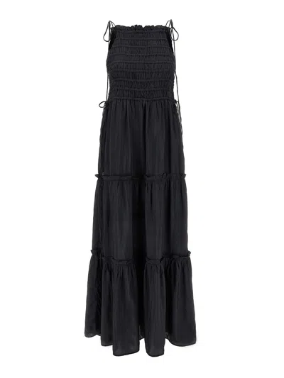 Ganni Black Smock Tie Dress