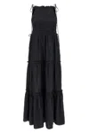 Ganni 'tie Drawstring Smocked Tiered Sleeveless Skirt' In Black