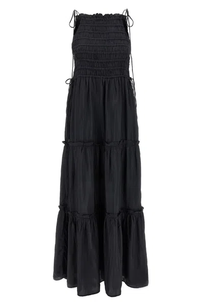GANNI 'BLACK SMOCK TIE' DRESS
