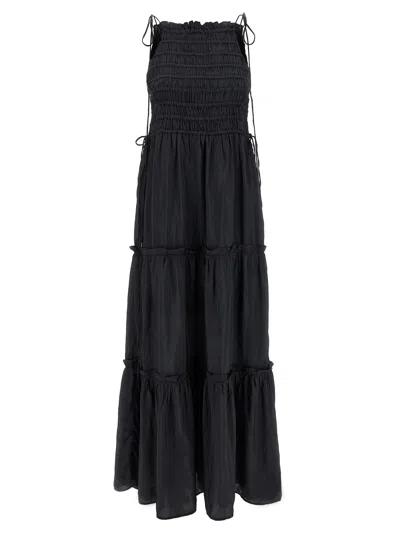 Ganni 'tie Drawstring Smocked Tiered Sleeveless Skirt' In Black