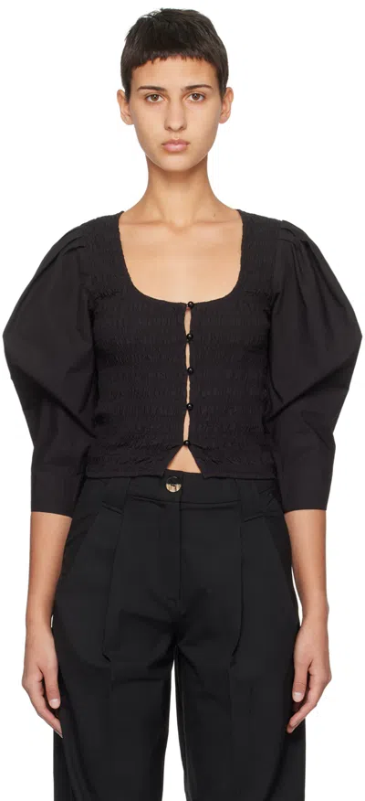 Ganni Cottonpoplin Smock Blouse In Black