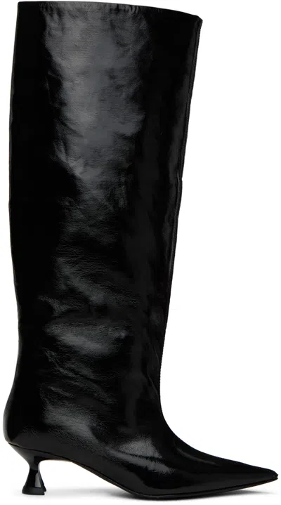 Ganni Black Soft Slouchy Tall Boots In 099 Black