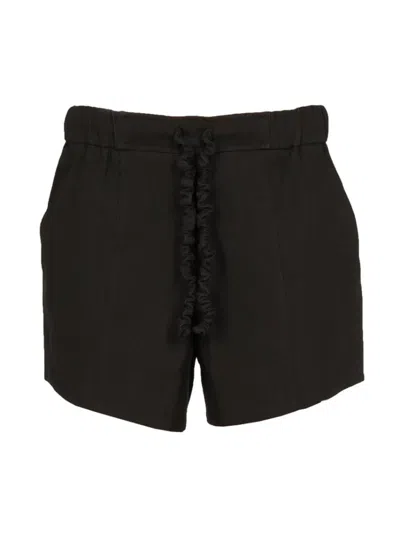Ganni Organic Cotton Shorts With Ruffled Elastic Band In Black