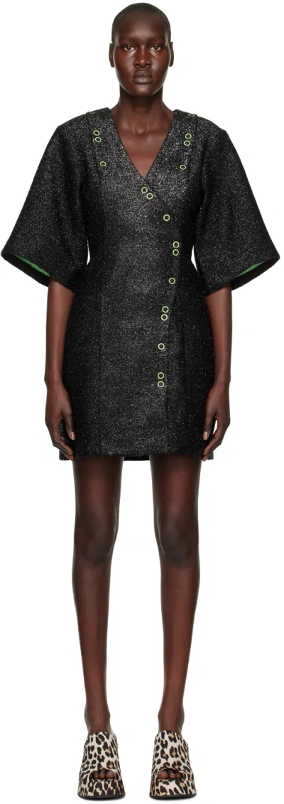 Ganni Shoulder Cutout Sparkle Mini Dress In Black