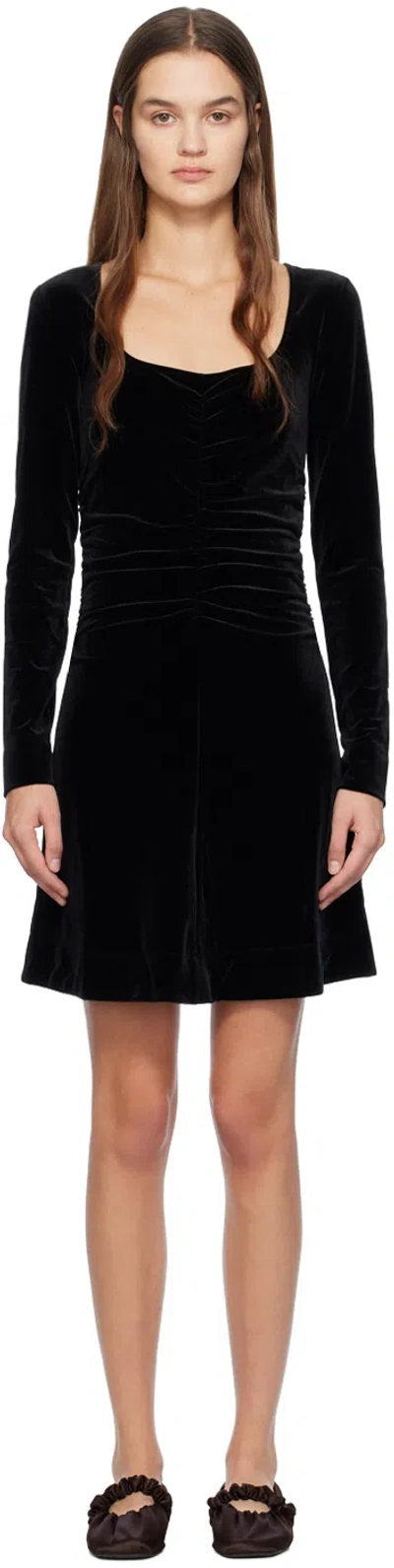 Ganni Ruched Velvet Minidress In Schwarz