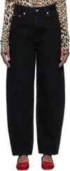 Ganni High Waist Baggy Jeans Pockets In 006 Washed Black/bla
