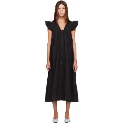 Ganni Black Stretch Cotton Angel Maxi Dress