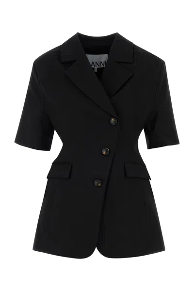 Ganni Black Stretch Cotton Blazer
