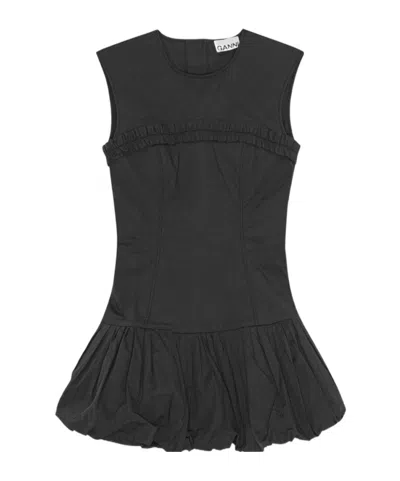 Ganni Black Stretch Cotton Corset Mini Dress