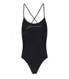 Ganni Black Swimsuit With Logo In Black