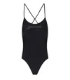 Ganni One-piece Swimsuit With Logo In Black