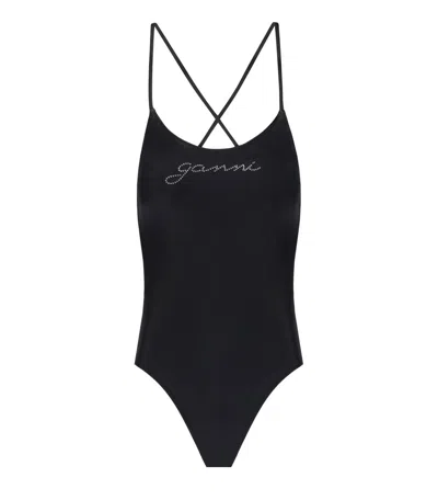 Ganni Black Swimsuit With Logo