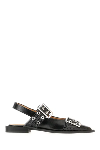 Ganni Black Synthetic Leather Feminine Buckle Ballerinas