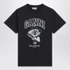 Ganni Black Crewneck T-shirt With Maxi Logo Lettering On The Front And Maxi Print On Front And Rear