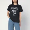 Ganni Black Crewneck T-shirt With Maxi Logo Lettering On The Front And Maxi Print On Front And Rear In Purple