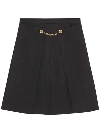 Ganni Black Tailored Midi Skirt With Chain