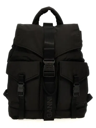Ganni Black Tech Backpack In 099 Black
