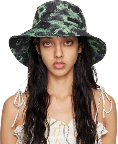 ★Ganni★ Recycle Tech Print Bucket Hat Peapod A4594484 Ganni Black Tech Bucket Hat In 484 Peapod | ModeSens