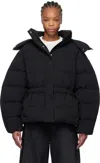 Ganni Oversized Seersucker Puffer Jacket With Removable Hood In 099 Black