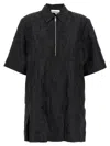 Ganni Black Textured Cloque Pleated Mini Dresses Black In Black