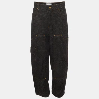 Pre-owned Ganni Black Textured Denim Wide Leg Pants L /waist 35"