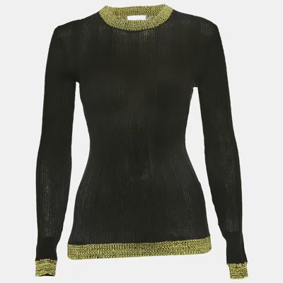 Pre-owned Ganni Black Textured Rib Knit Crew Neck Jumper S